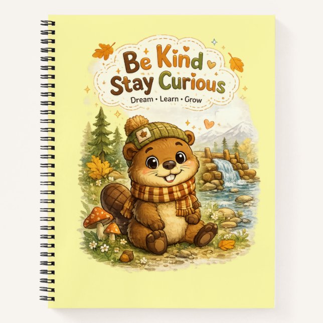 Be Kind • Stay Curious | Cute Beaver Notebook | Wo (Front)