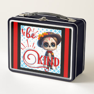 Be Kind Sugar Skull Metal Lunch Box