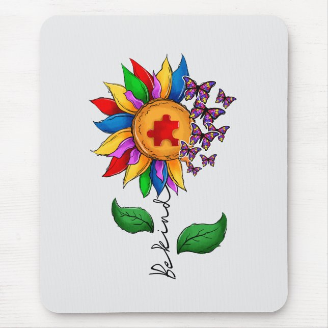 Be Kind Sunflower- Autism Awareness Mouse Pad (Front)