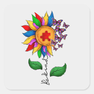Be Kind Sunflower- Autism Awareness Square Sticker