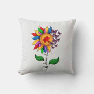 Be Kind Sunflower- Autism Awareness Throw Pillow