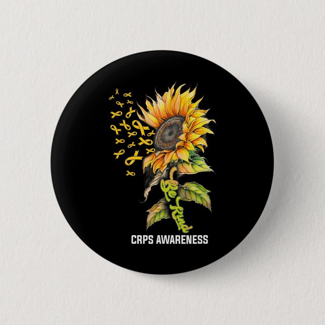 Be Kind Sunflower Crps Awareness  2 Inch Round Button (Front)