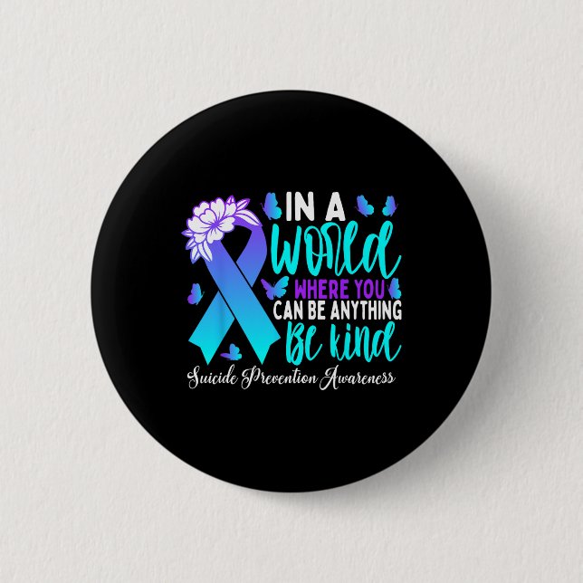 Be Kind Teal Purple Ribbon Suicide Prevention Awar 2 Inch Round Button (Front)