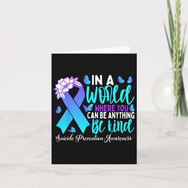 Be Kind Teal Purple Ribbon Suicide Prevention Awar Card (Front)