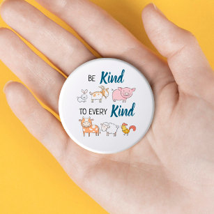 Be kind to every kind cute cartoon animals vegan 1 inch round button