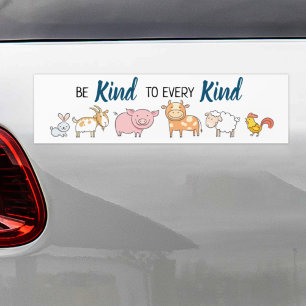 Be kind to every kind Vegan white with six animals Bumper Sticker