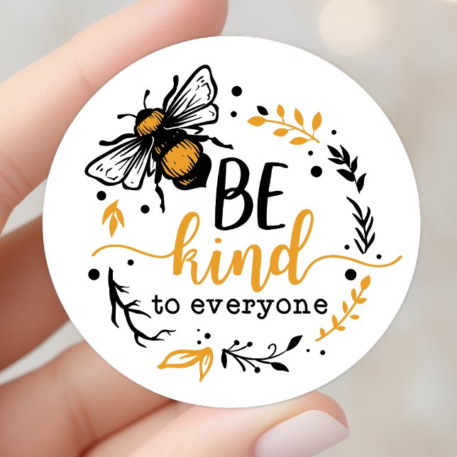 Be Kind To Everyone Cute Honey Bee Classic Round Sticker (Creator Uploaded)