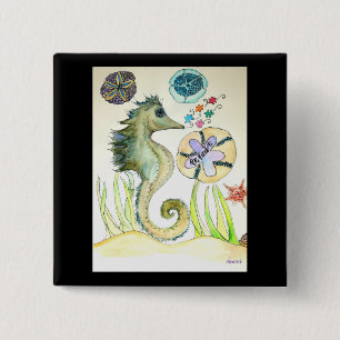 Be Kind watercolor of Seahorse and puzzle pieces 2 Inch Square Button