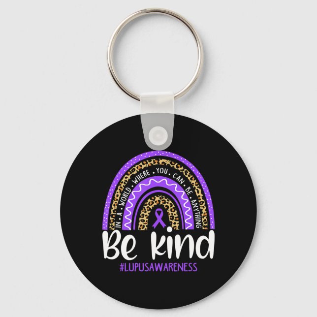 Be Kind  We Wear Purple Lupus Awareness Month Rain Keychain (Front)