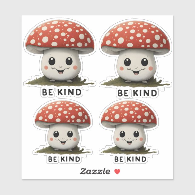 Be Kind whimsical Smiling Cute Red top Mushroom (Sheet)