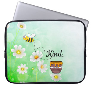 Be Kind White & Green Floral Text Beautiful Laptop Sleeve