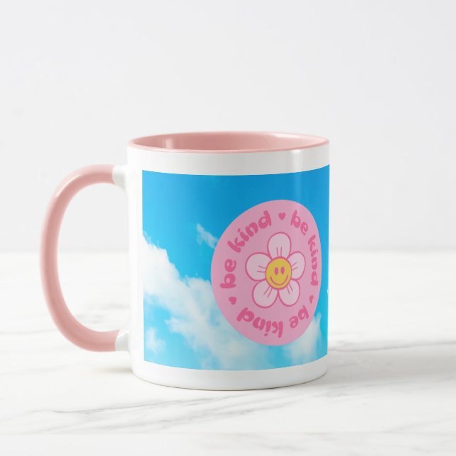 Be Kind with happy face mug yellow handle (Left)