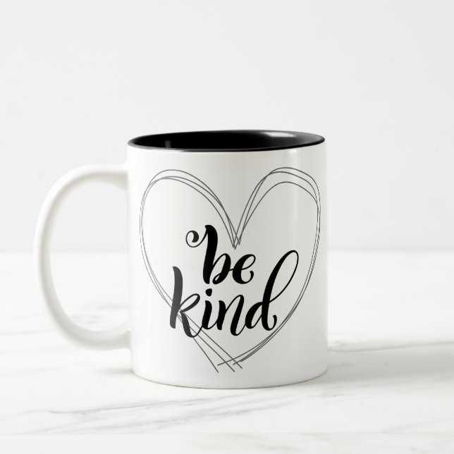 Be Kind with Heart Typography Two-Tone Coffee Mug (Left)