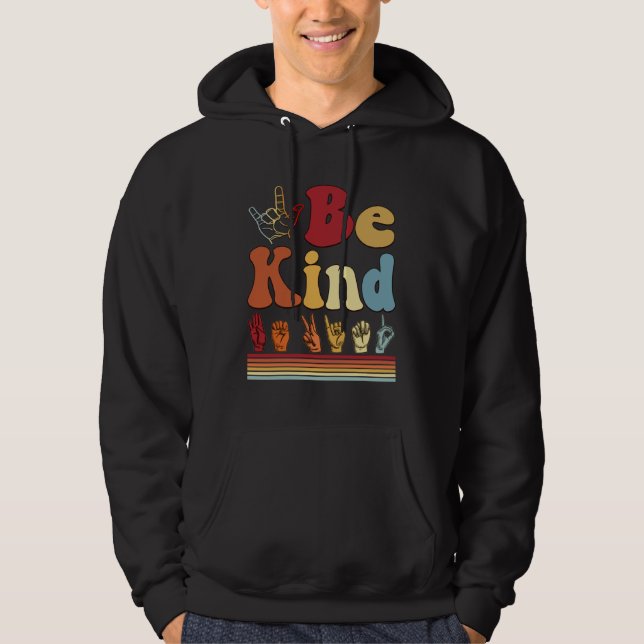 Be Kind  Women Sign Language Graphic Deaf Pride AS Hoodie (Front)