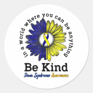 Be Kind World Down Syndrome Day Awareness Ribbon Classic Round Sticker