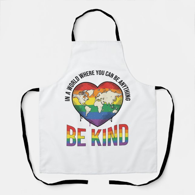 Be Kind World Heart Rainbow Vector T-Shirt Design_ Apron (Front)