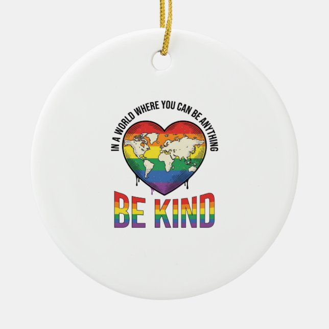 Be Kind World Heart Rainbow Vector T-Shirt Design_ Ceramic Ornament (Front)