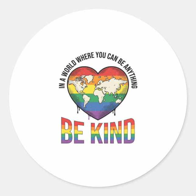 Be Kind World Heart Rainbow Vector T-Shirt Design_ Classic Round Sticker (Front)