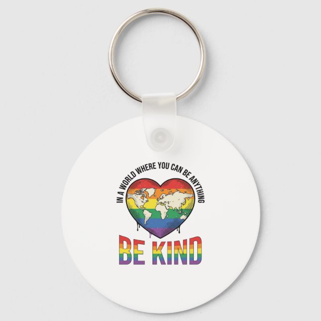 Be Kind World Heart Rainbow Vector T-Shirt Design_ Keychain (Front)
