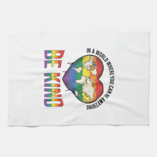 Be Kind World Heart Rainbow Vector T-Shirt Design_ Kitchen Towel