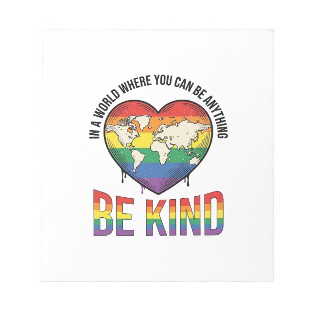 Be Kind World Heart Rainbow Vector T-Shirt Design_ Notepad (Front)