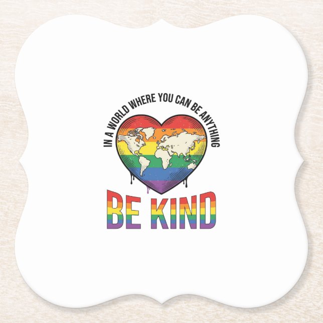Be Kind World Heart Rainbow Vector T-Shirt Design_ Paper Coaster (Front)