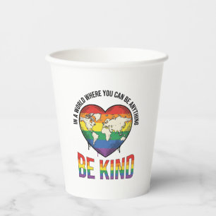 Be Kind World Heart Rainbow Vector T-Shirt Design_ Paper Cups