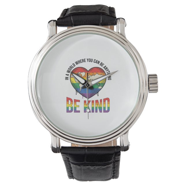 Be Kind World Heart Rainbow Vector T-Shirt Design_ Watch (Front)