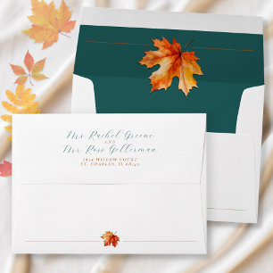 Be Leaf In Love Teal Fall Return Addressed Wedding Envelope