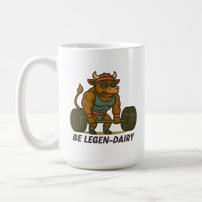 Be Legen-Dairy – Funny Bull Deadlift Gym Workout Coffee Mug (Left)