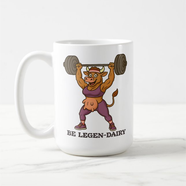 Be Legen-Dairy – Funny Cow Weightlifting Gym Coffee Mug (Left)