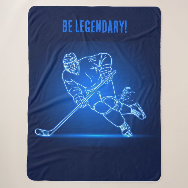 "Be Legendary" Hockey Player Sherpa Blanket (Front)