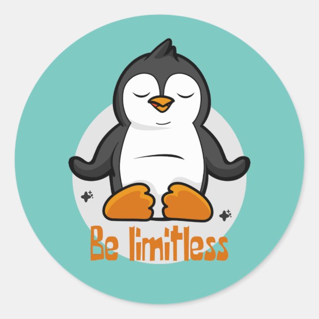 Be Limitless Kawaii Funny Penguin Doing Yoga Poses Classic Round Sticker (Front)
