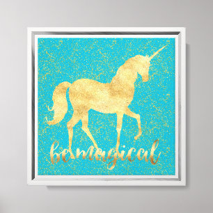 Be Magical Aqua Blue Gold Unicorn Canvas Print