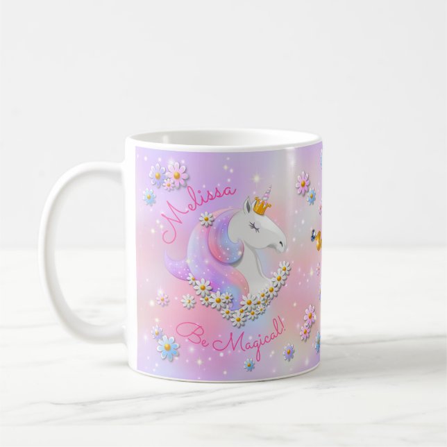 Be Magical Pink Unicorn Princess Sparkle Coffee Mug (Left)