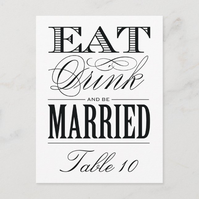 & BE MARRIED | TABLE NUMBER POSTCARD (Front)