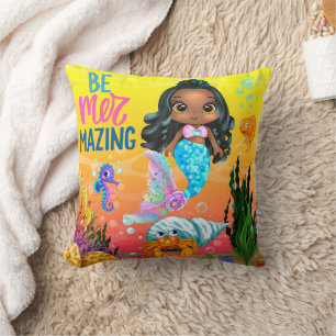 Be Mer-mazing Under the Sea Mermaid Themed Throw Pillow