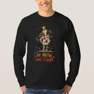 Be Merry And Bright Cow Reindeer Hat Santa Christm T-Shirt