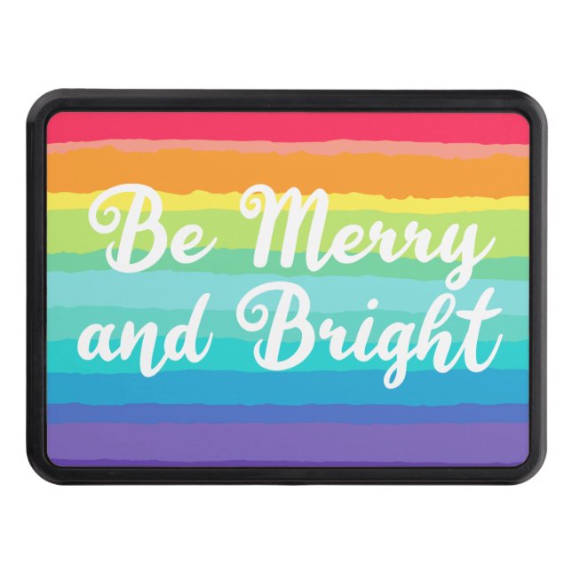 Be Merry and Bright Rainbow Christmas Trailer Hitch Cover (Front)