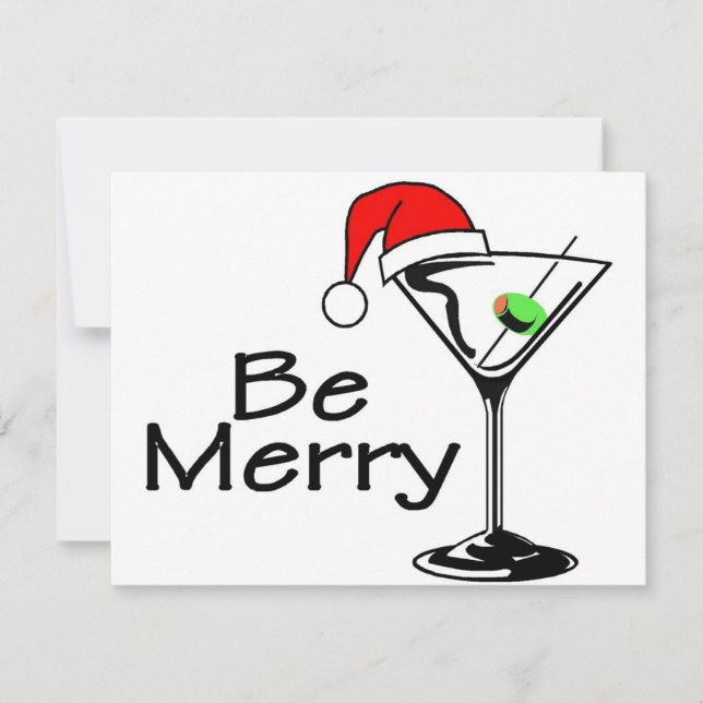 Be Merry Christmas Martini Holiday Card (Front)