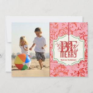Be Merry Family Photo Card Vintage Floral Print