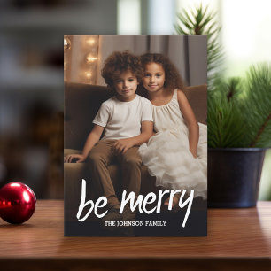 Be Merry - Full Photo with Subtle Diamond Pattern Holiday Card