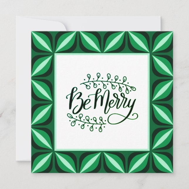 Be Merry Green Retro Christmas Flat Card (Front)