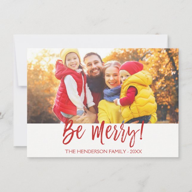 Be Merry Hand Lettered Script Photo Card (Front)