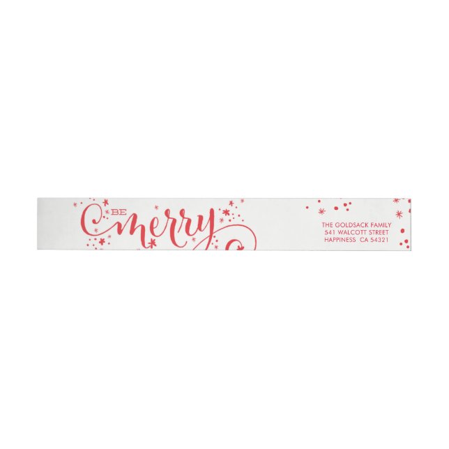BE MERRY HOLIDAY decoration whimsical red script Wrap Around Label (Individual)