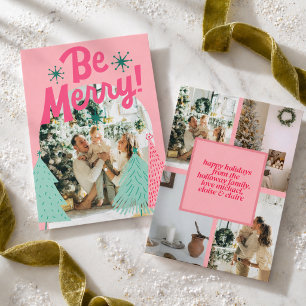 Be Merry Pink Scribble Tree Arched Photo  Holiday Card
