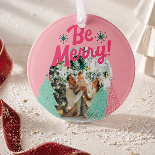 Be Merry Pink Scribble Tree Arched Photo Ornament