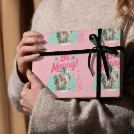 Be Merry Pink Scribble Tree Arched Photo Wrapping Paper