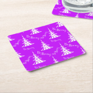 Be Merry Purple Christmas Square Paper Coaster