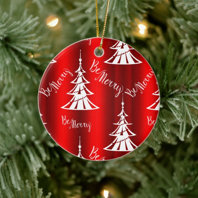 Be Merry Red Christmas Ceramic Ornament (Tree)